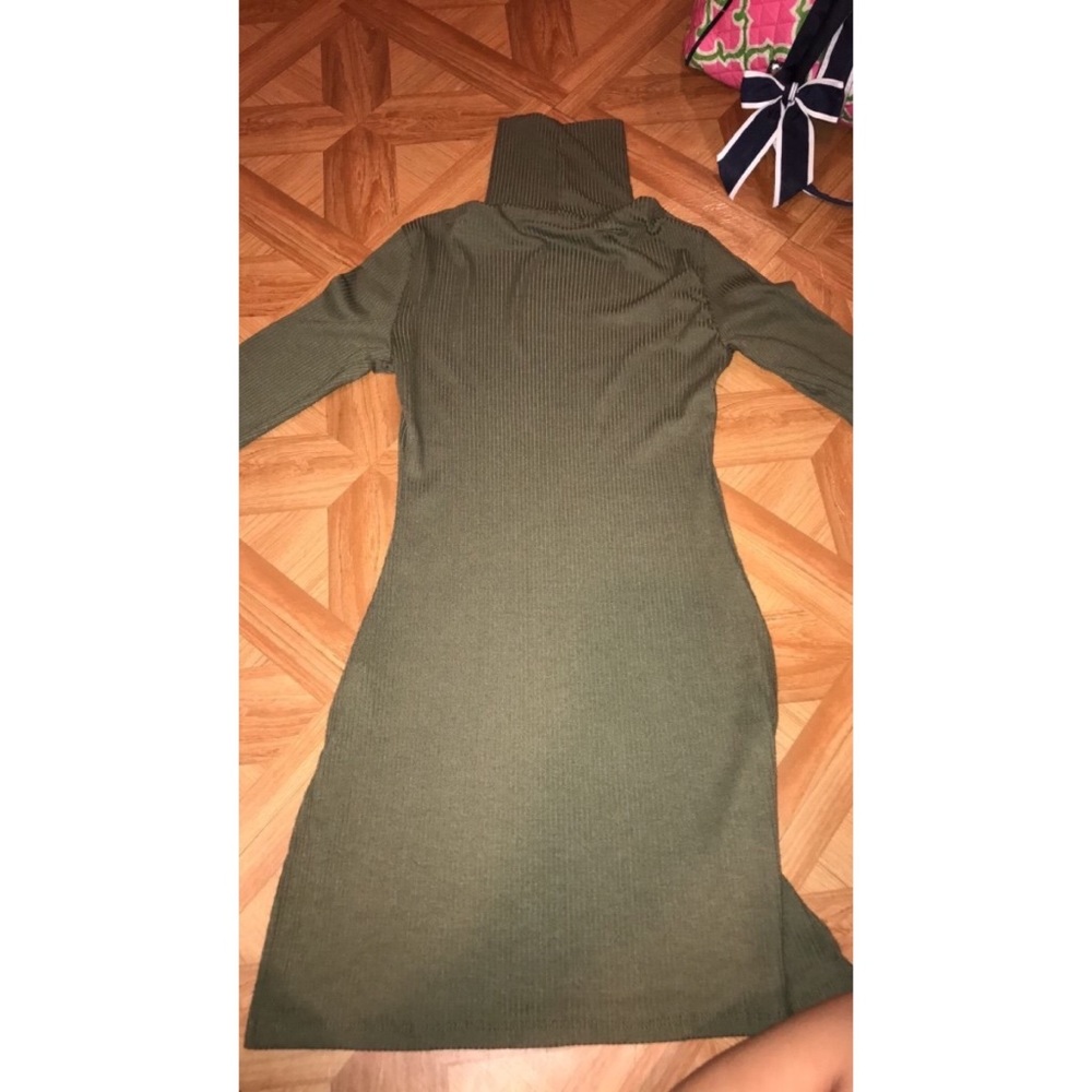 Olive green turtle neck dress